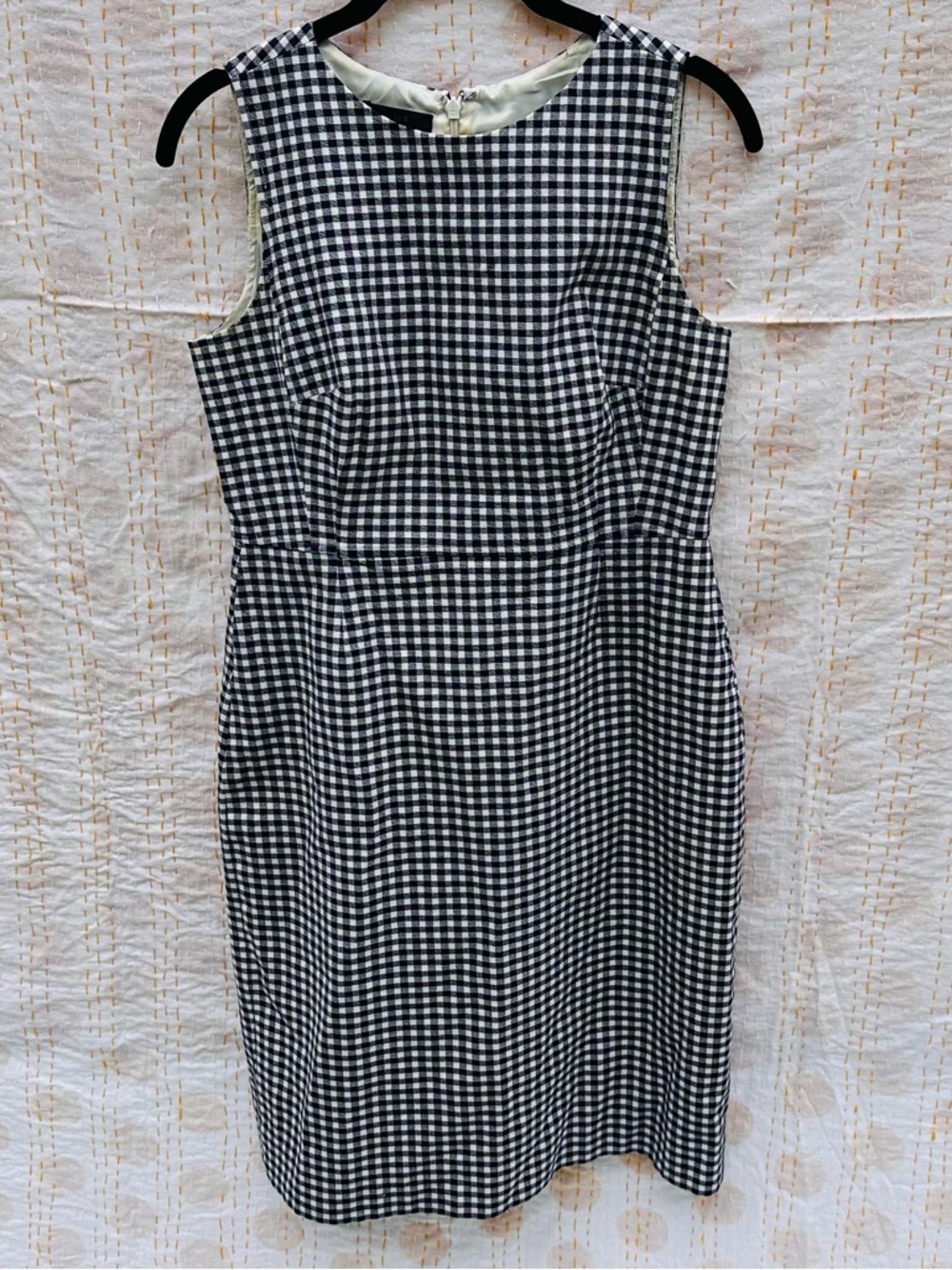 Vintage J Crew! Navy Blue Gingham Sleeveless  Sheath Dress sz 6